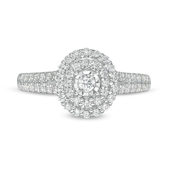 Previously Owned - 1/2 CT. T.w. Diamond Double Oval Frame Engagement Ring in 10K White Gold
