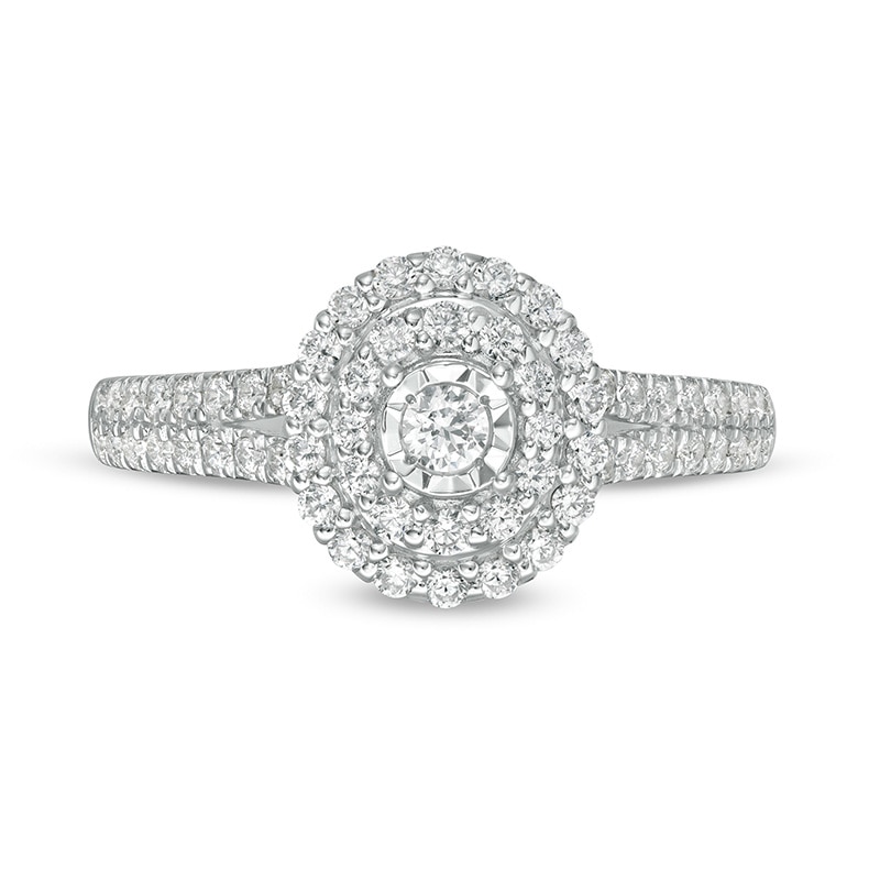 Main Image 4 of Previously Owned - 1/2 CT. T.W. Diamond Double Oval Frame Engagement Ring in 10K White Gold