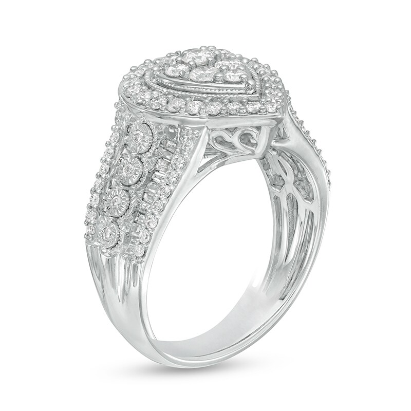 Main Image 3 of Previously Owned - 1 CT. T.W. Composite Pear Diamond Frame Vintage-Style Engagement Ring in 10K White Gold