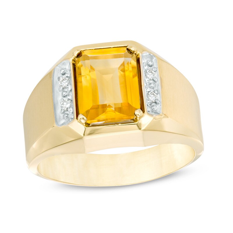 Main Image 1 of Previously Owned - Men's Octagonal Citrine and Diamond Accent Ring in 10K Gold