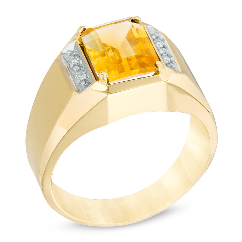 Main Image 2 of Previously Owned - Men's Octagonal Citrine and Diamond Accent Ring in 10K Gold