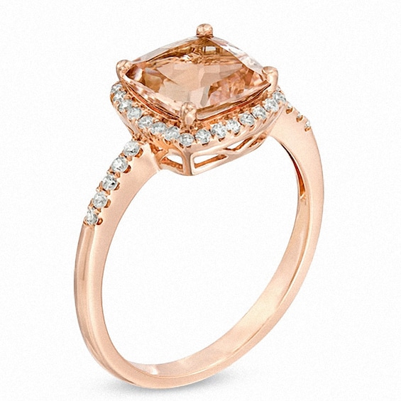 Previously Owned - 8.0mm Cushion-Cut Morganite and 1/5 CT. T.w. Diamond Frame Ring in 14K Rose Gold