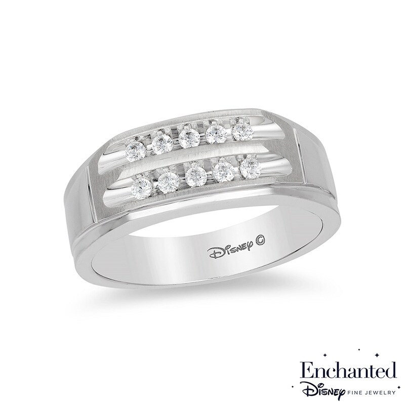 Main Image 1 of Previously Owned - Enchanted Disney 1/4 CT. T.W. Diamond Two Row Wedding Band in 14K White Gold