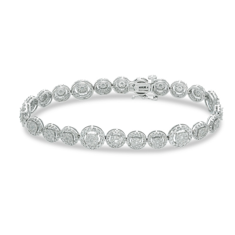 Main Image 4 of Previously Owned - 3 CT. T.W. Multi-Diamond Frame Bracelet in 10K White Gold