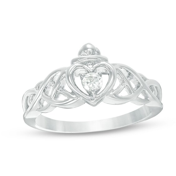 Previously Owned - 1/10 CT. Diamond Solitaire Braided Claddagh Promise Ring 10K White Gold