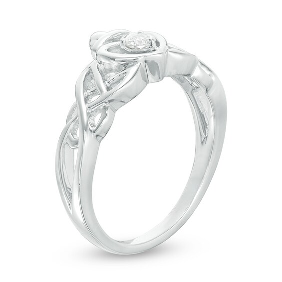 Previously Owned - 1/10 CT. Diamond Solitaire Braided Claddagh Promise Ring 10K White Gold