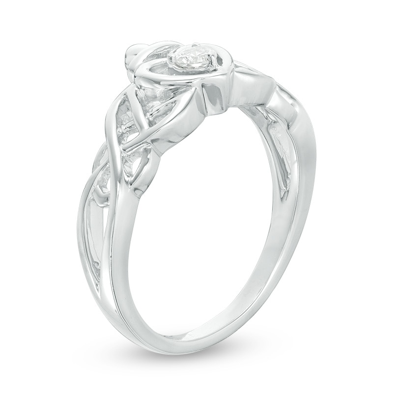 Main Image 2 of Previously Owned - 1/10 CT. Diamond Solitaire Braided Claddagh Promise Ring 10K White Gold
