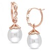 Thumbnail Image 1 of Previously Owned-9.0-9.5mm Baroque Freshwater Cultured Pearl and Diamond Accent Hoop Earrings in 10K Rose Gold