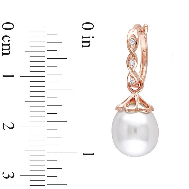 Main Image 3 of Previously Owned-9.0-9.5mm Baroque Freshwater Cultured Pearl and Diamond Accent Hoop Earrings in 10K Rose Gold