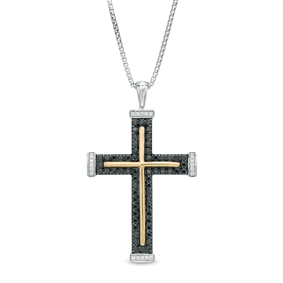 Previously Owned - Men's 1 CT. T.w. Enhanced Black and White Diamond Cross Pendant - 22"