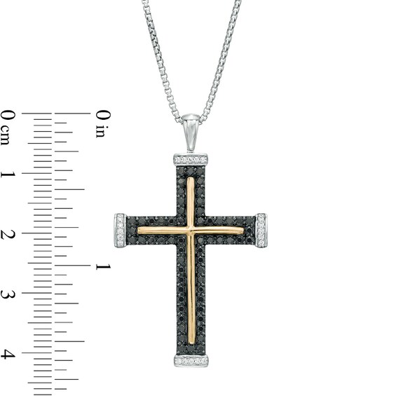 Previously Owned - Men's 1 CT. T.w. Enhanced Black and White Diamond Cross Pendant - 22"
