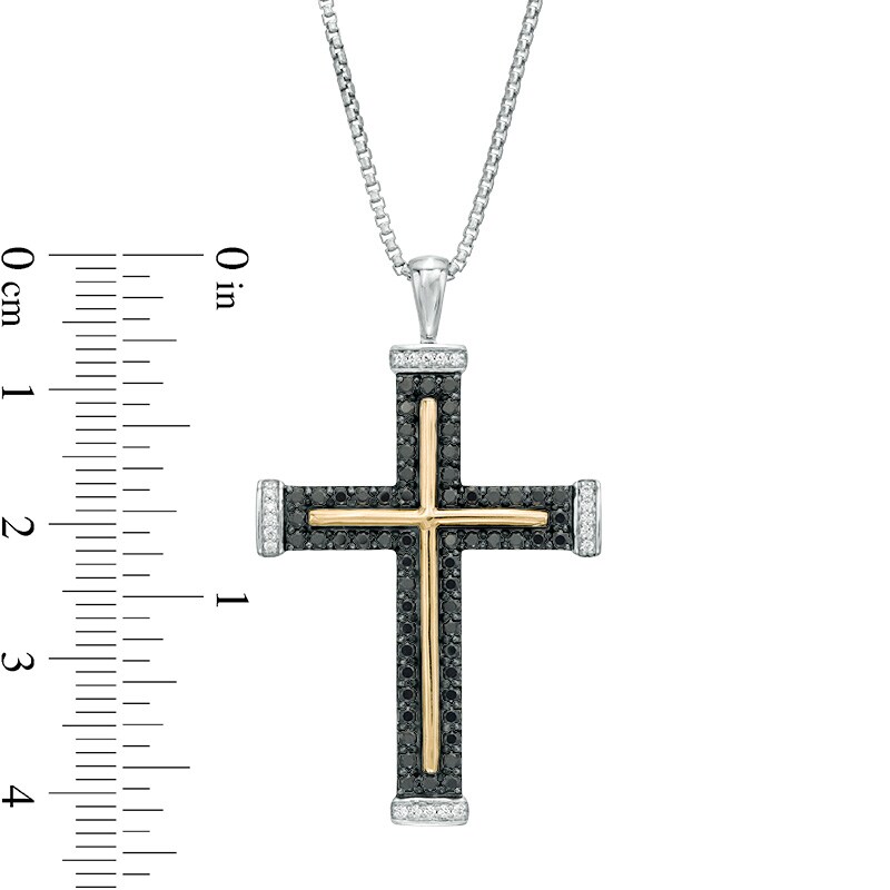 Main Image 2 of Previously Owned - Men's 1 CT. T.W. Enhanced Black and White Diamond Cross Pendant - 22"