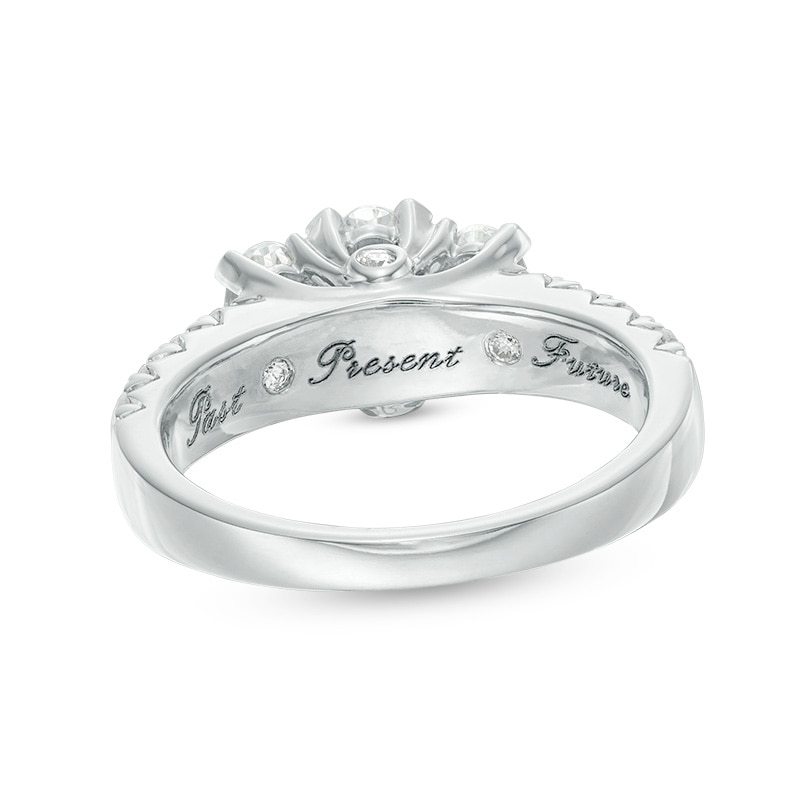 Main Image 4 of Previously Owned - 2 CT. T.W. Oval Diamond Past Present Future® Engagement Ring in 14K White Gold (I/I1)
