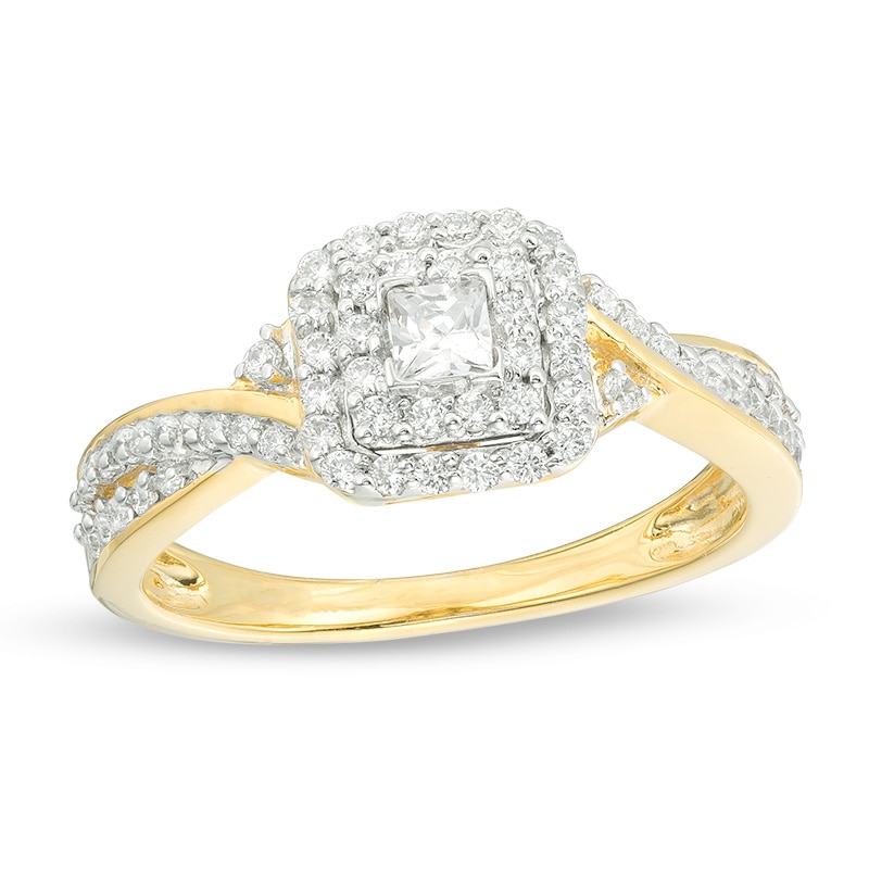 Main Image 1 of Previously Owned - 1/3 CT. T.W. Princess-Cut Diamond Double Frame Engagement Ring in 10K Gold