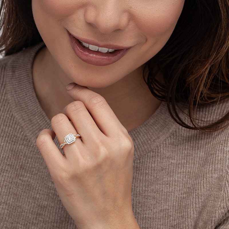 Main Image 2 of Previously Owned - 1/3 CT. T.W. Princess-Cut Diamond Double Frame Engagement Ring in 10K Gold