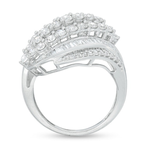 Previously Owned - 2 CT. T.w. Diamond Wave Multi-Row Ring in 10K White Gold