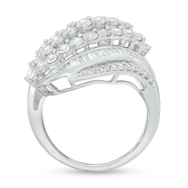 Main Image 2 of Previously Owned - 2 CT. T.W. Diamond Wave Multi-Row Ring in 10K White Gold