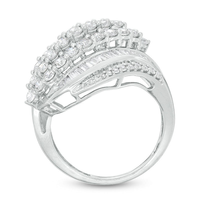 Main Image 3 of Previously Owned - 2 CT. T.W. Diamond Wave Multi-Row Ring in 10K White Gold