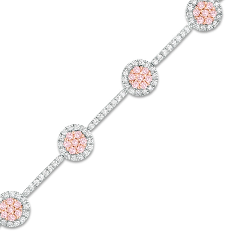 Main Image 1 of Previously Owned - 2 CT. T.W. Pink and White Diamond Frame Bracelet in 14K Two-Tone Gold (Fancy/I2)