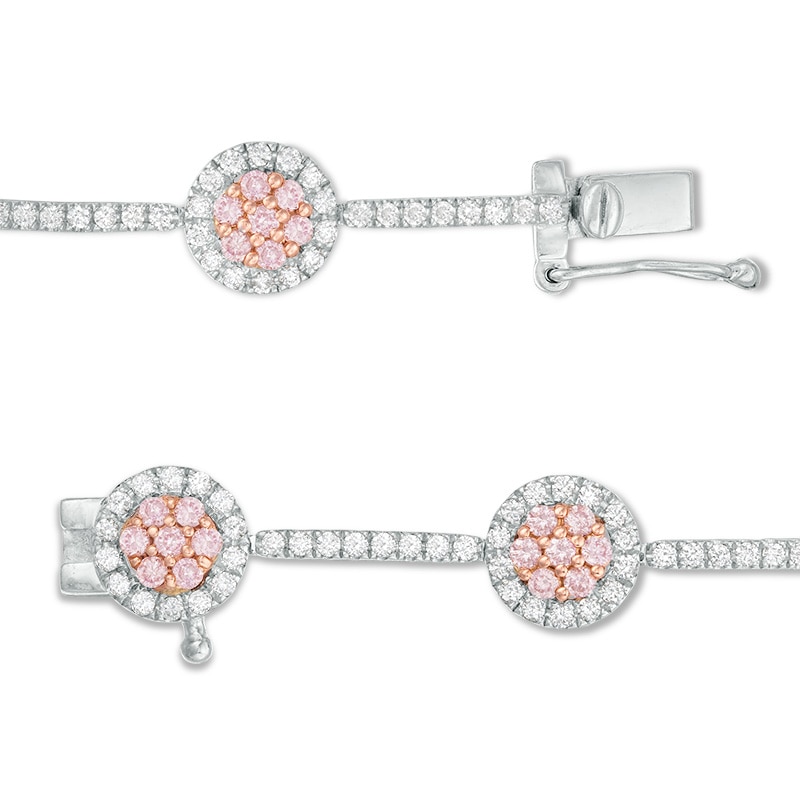 Main Image 2 of Previously Owned - 2 CT. T.W. Pink and White Diamond Frame Bracelet in 14K Two-Tone Gold (Fancy/I2)
