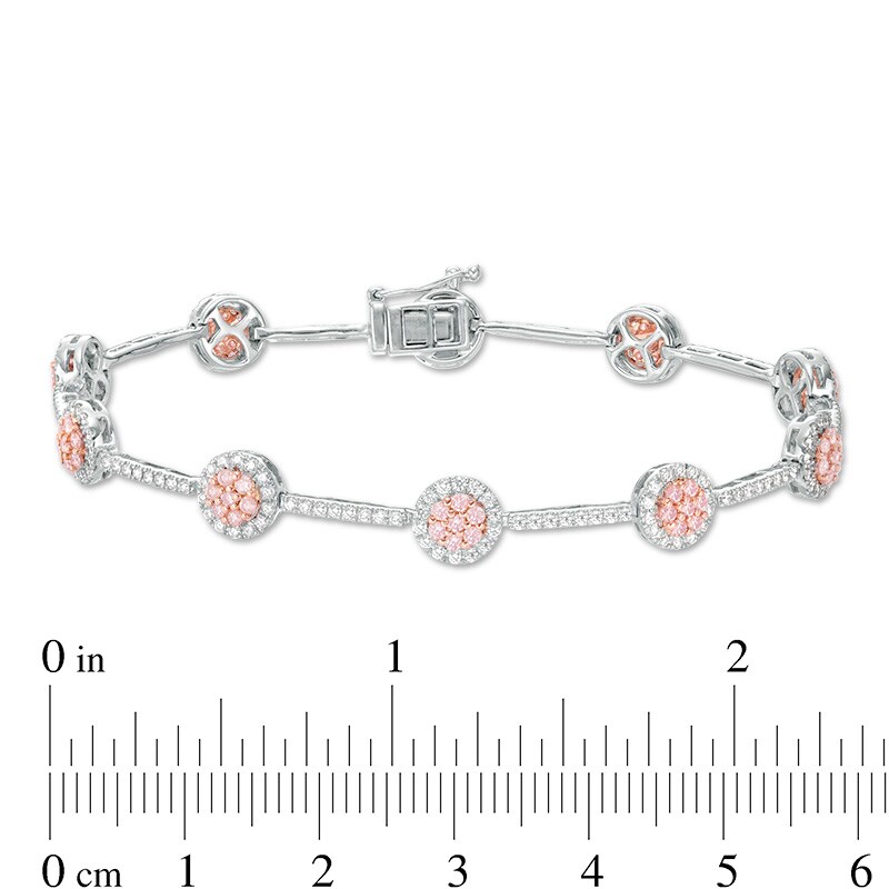Main Image 3 of Previously Owned - 2 CT. T.W. Pink and White Diamond Frame Bracelet in 14K Two-Tone Gold (Fancy/I2)