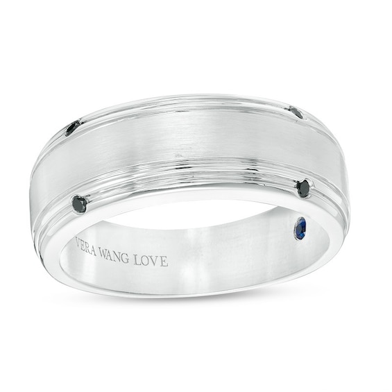 Previously Owned - Vera Wang Men's 1/20 CT. T.w. Black Diamond Four Stone Wedding Band in 14K White Gold