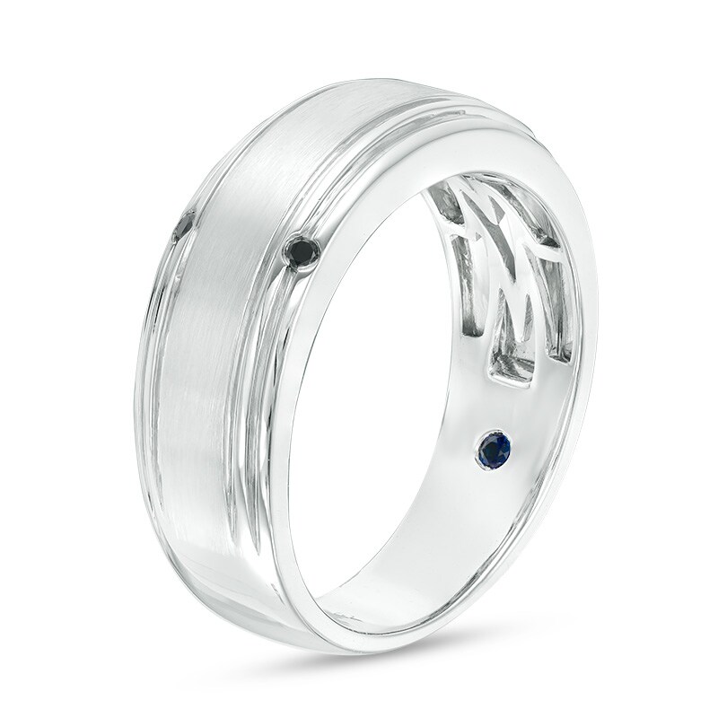 Main Image 2 of Previously Owned - Vera Wang Men's 1/20 CT. T.W. Black Diamond Four Stone Wedding Band in 14K White Gold