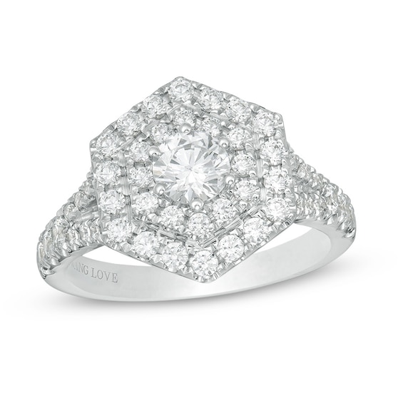 Previously Owned - Vera Wang Love Collection 1-5/8 CT. T.w. Diamond Hexagon Frame Engagement Ring in 14K White Gold