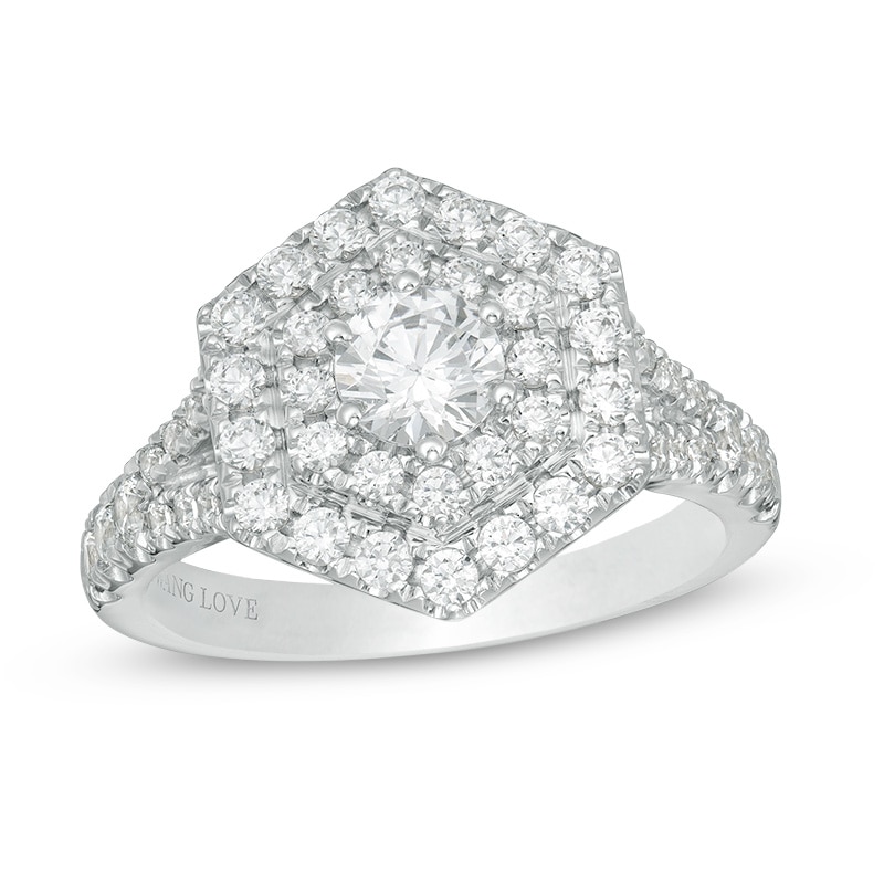 Main Image 1 of Previously Owned - Vera Wang Love Collection 1-5/8 CT. T.W. Diamond Hexagon Frame Engagement Ring in 14K White Gold
