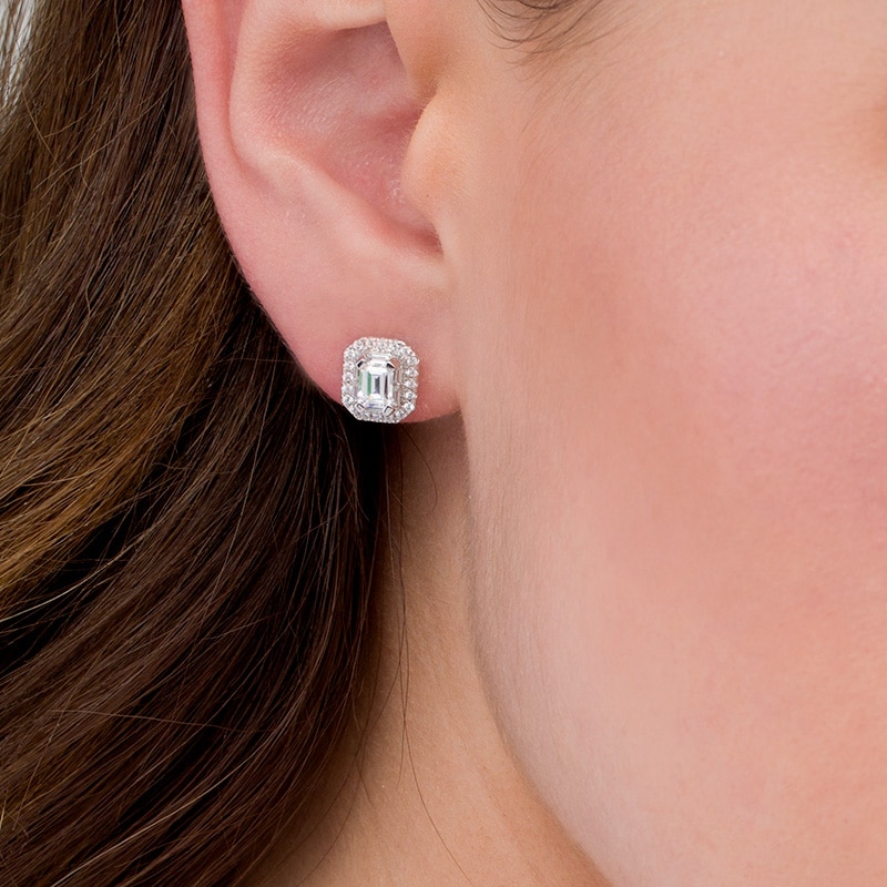 Main Image 2 of Previously Owned - 1 CT. T.W. Emerald-Cut Diamond Stud Earrings in 14K White Gold (I/SI2)
