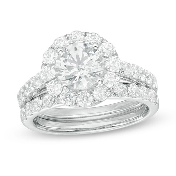 Previously Owned - Celebration Ideal 2-1/2 CT. T.w. Diamond Frame Bridal Set in 14K White Gold (I/I1)