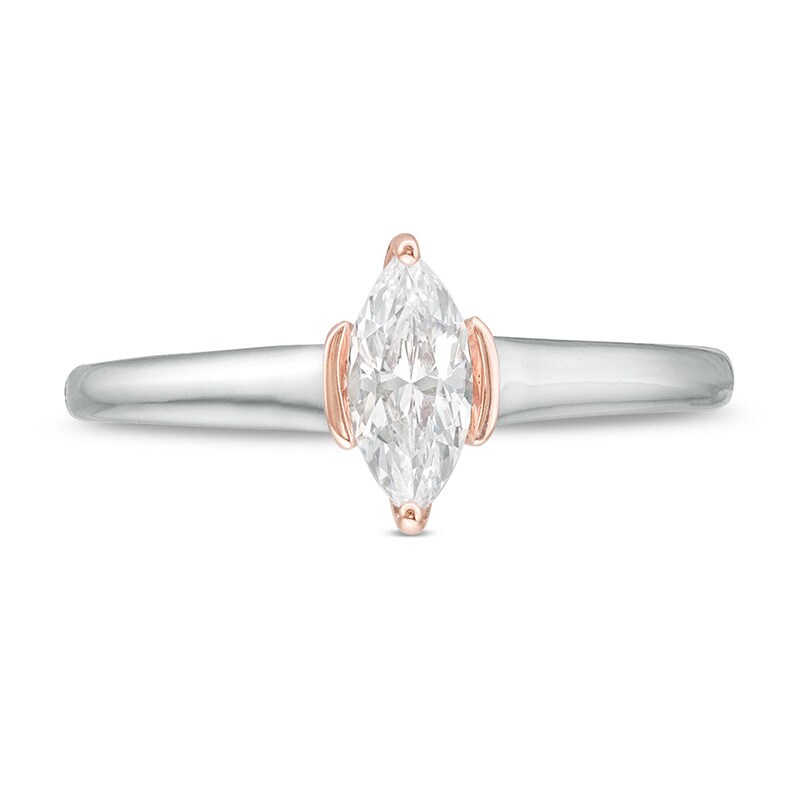 Main Image 4 of Previously Owned - 1/2 CT. T.W. Marquise Diamond Engagement Ring in 14K Two-Tone Gold
