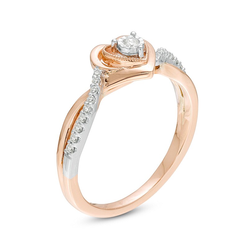 Previously Owned - Cherished Promise Collection™ 1/8 CT. T.W. Diamond Heart Frame Promise Ring in 10K Two-Tone Gold