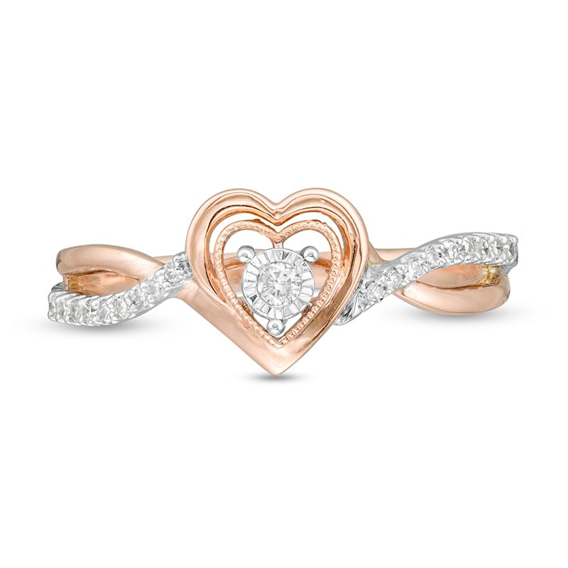 Main Image 4 of Previously Owned - Cherished Promise Collection™ 1/8 CT. T.W. Diamond Heart Frame Promise Ring in 10K Two-Tone Gold