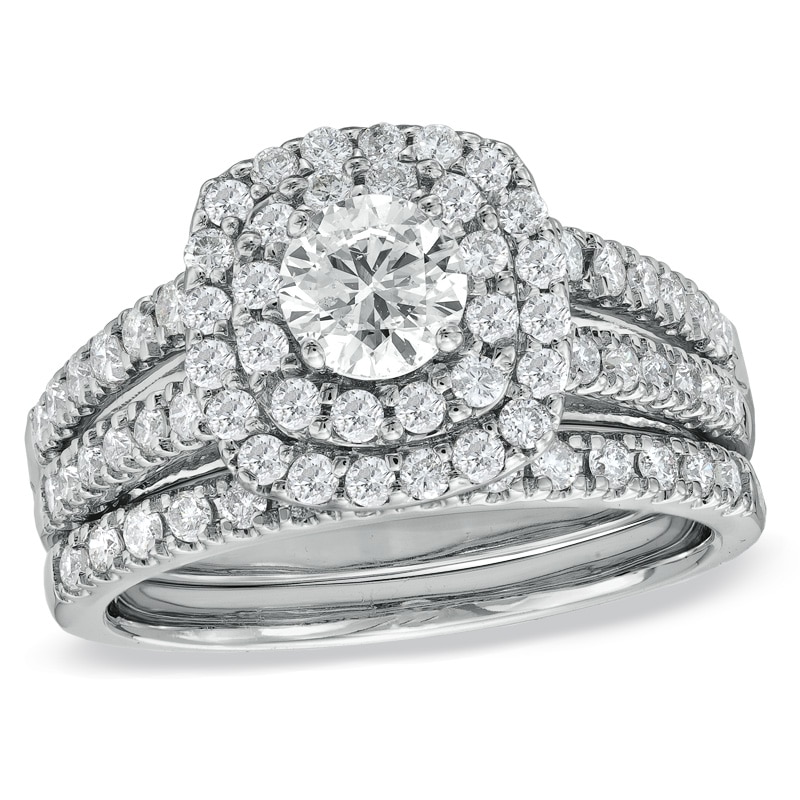 Main Image 1 of Previously Owned - 1-1/2 CT. T.W. Diamond Double Frame Bridal Set in 14K White Gold