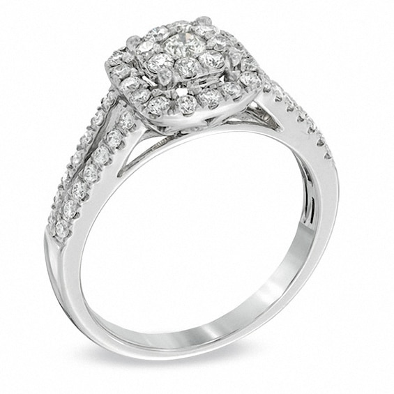 Previously Owned - 3/4 CT. T.w. Diamond Cluster Split Shank Engagement Ring in 14K White Gold