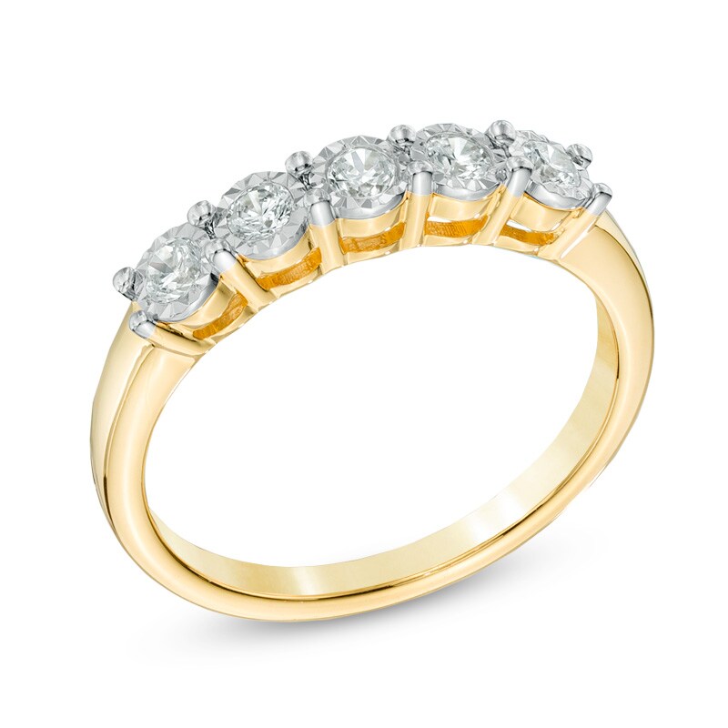 Main Image 2 of Previously Owned - 1/4 CT. T.W. Diamond Five Stone Band in 10K Gold
