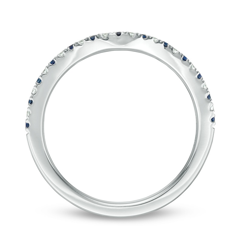 Main Image 3 of Previously Owned - Vera Wang Love Collection Blue Sapphire and 1/15 CT. T.W. Diamond Wedding Band in 14K White Gold