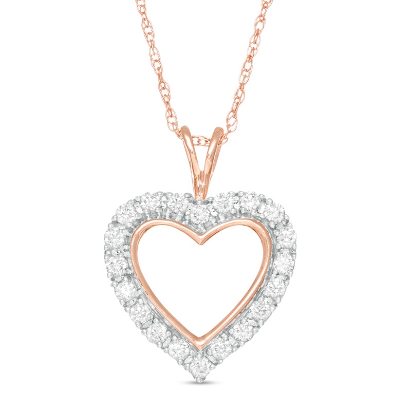 Main Image 1 of Previously Owned - 1/4 CT. T.W. Diamond Heart Outline Pendant in 10K Rose Gold