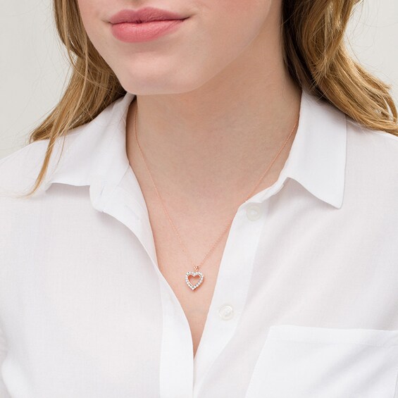 Previously Owned - 1/4 CT. T.w. Diamond Heart Outline Pendant in 10K Rose Gold