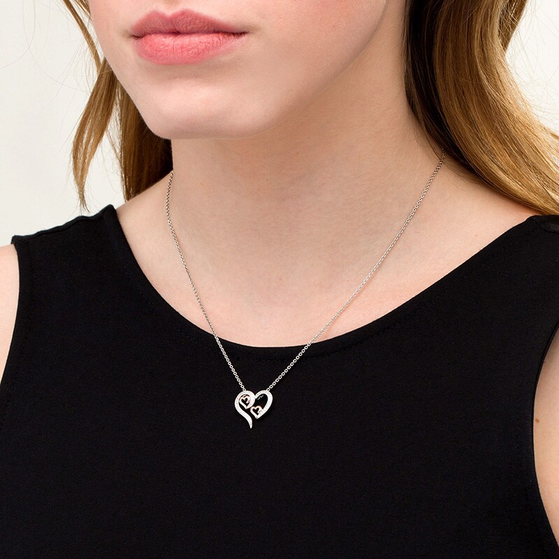 Main Image 2 of Previously Owned - 1/5 CT. T.W. Diamond Triple Swirl Heart Pendant in Sterling Silver and 10K Rose Gold
