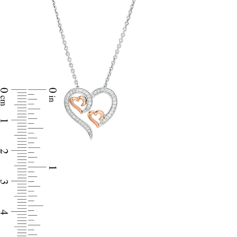 Main Image 3 of Previously Owned - 1/5 CT. T.W. Diamond Triple Swirl Heart Pendant in Sterling Silver and 10K Rose Gold
