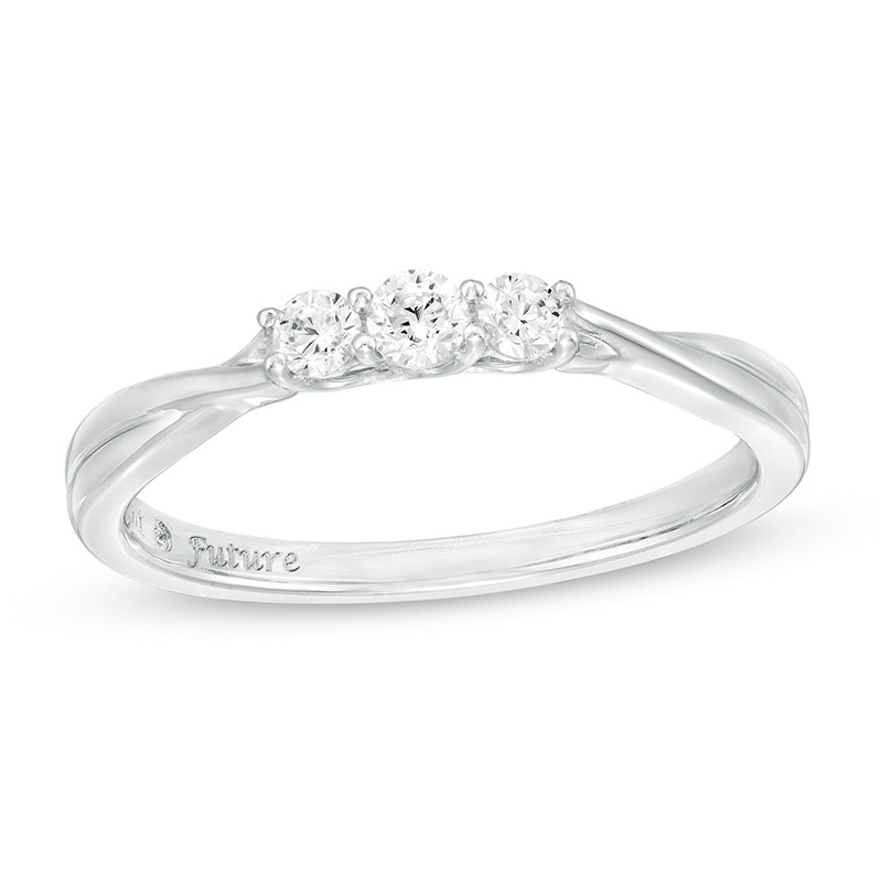 Main Image 1 of Previously Owned - 1/5 CT. T.W. Diamond Past Present Future® Crossover Shank Ring in 10K White Gold