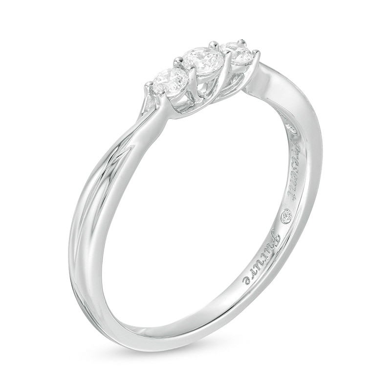 Main Image 3 of Previously Owned - 1/5 CT. T.W. Diamond Past Present Future® Crossover Shank Ring in 10K White Gold