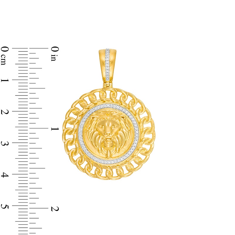 Main Image 2 of Previously Owned - 1/6 CT. T.W. Diamond Chain Link Double Frame Lion Head Medallion Necklace Charm in 10K Gold