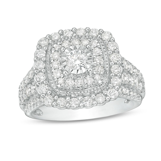 Previously Owned - 1-1/2 CT. T.w. Diamond Double Cushion Frame Engagement Ring in 10K White Gold