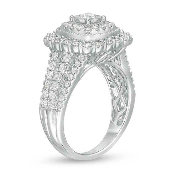 Previously Owned - 1-1/2 CT. T.w. Diamond Double Cushion Frame Engagement Ring in 10K White Gold