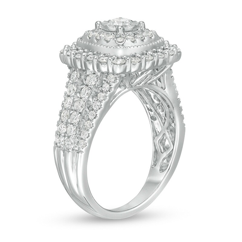 Main Image 3 of Previously Owned - 1-1/2 CT. T.W. Diamond Double Cushion Frame Engagement Ring in 10K White Gold