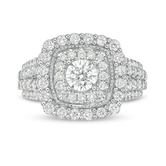 Previously Owned - 1-1/2 CT. T.w. Diamond Double Cushion Frame Engagement Ring in 10K White Gold