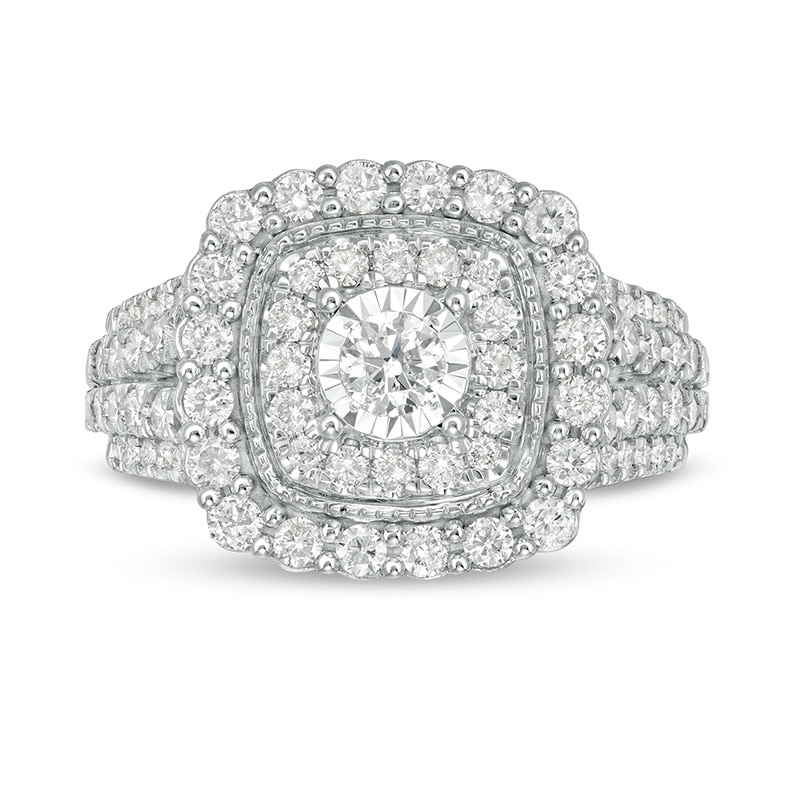 Main Image 4 of Previously Owned - 1-1/2 CT. T.W. Diamond Double Cushion Frame Engagement Ring in 10K White Gold